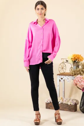 HOT PINK OVERSIZED BUTTON DOWN COLLARED TOP