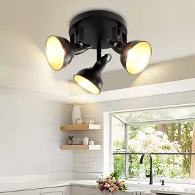 Industrial Ceiling Light Fixture with Adjustable 3-Light Spotlights