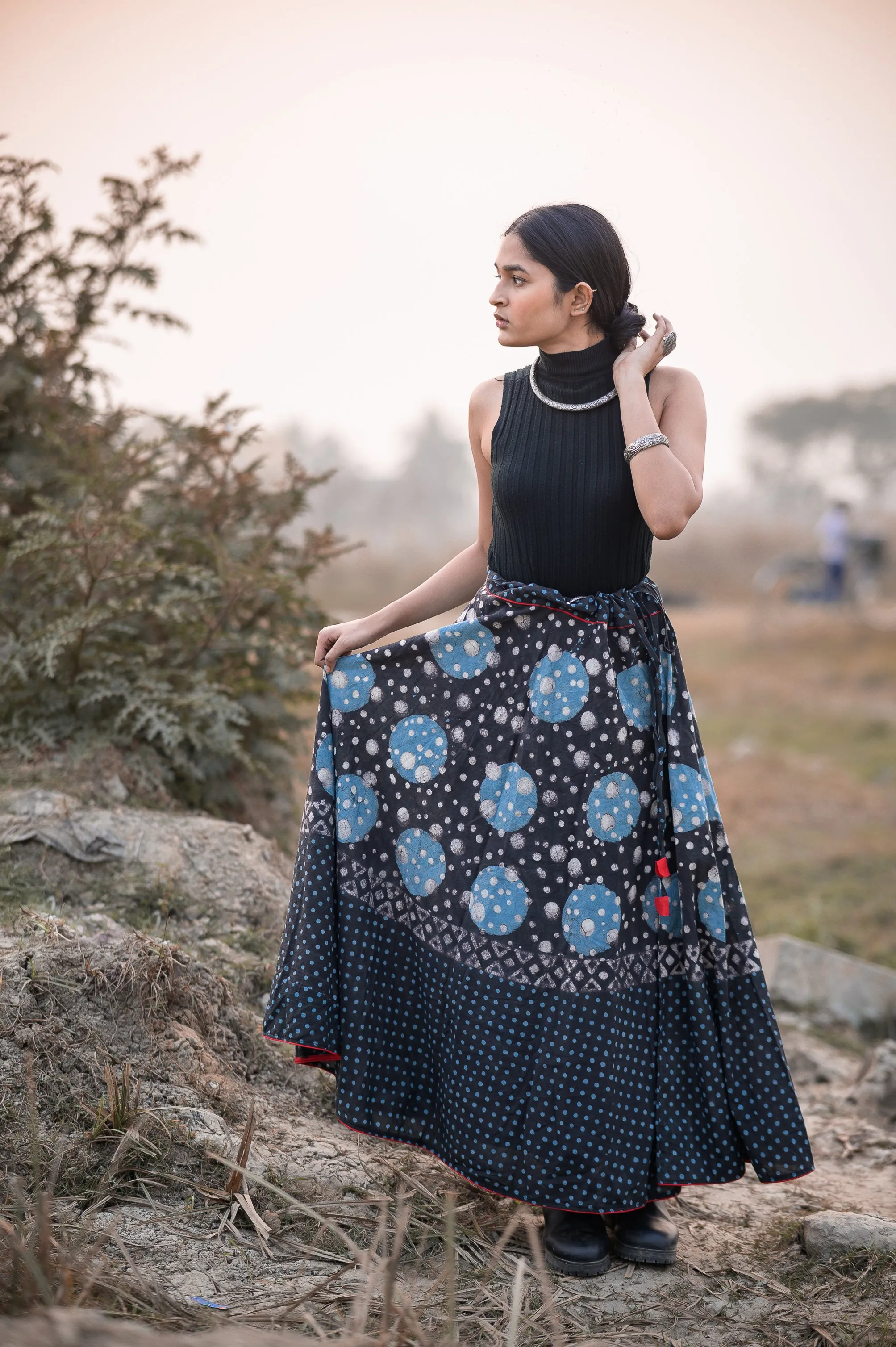 Kaisori Indigo Skirt -Dabu Chand  print