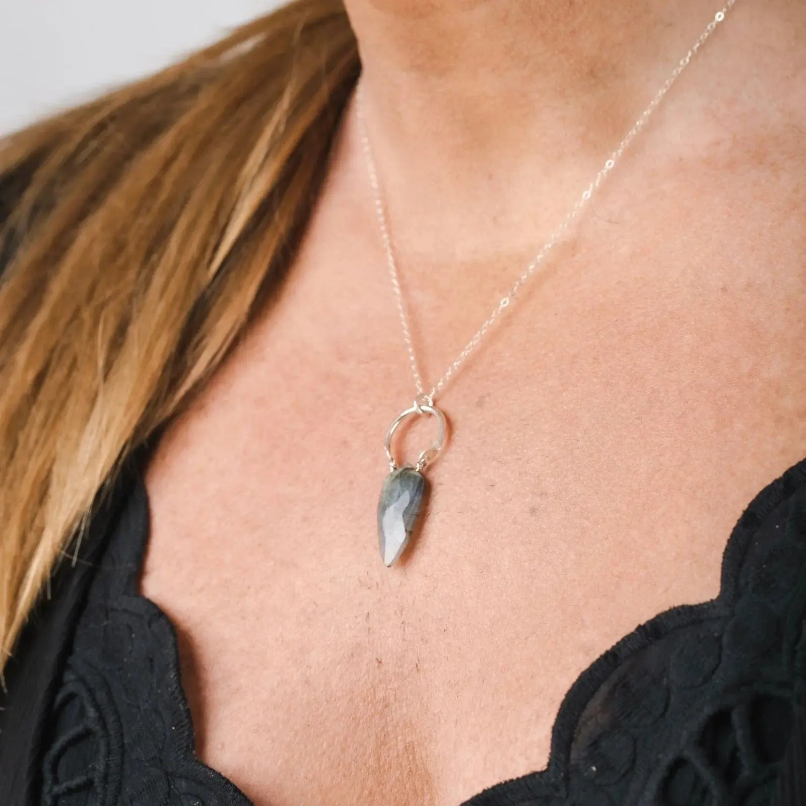 Large Labradorite Silver Necklace