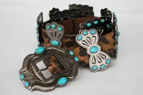 LEOPARD CONCHO BELT (TURQUOISE)