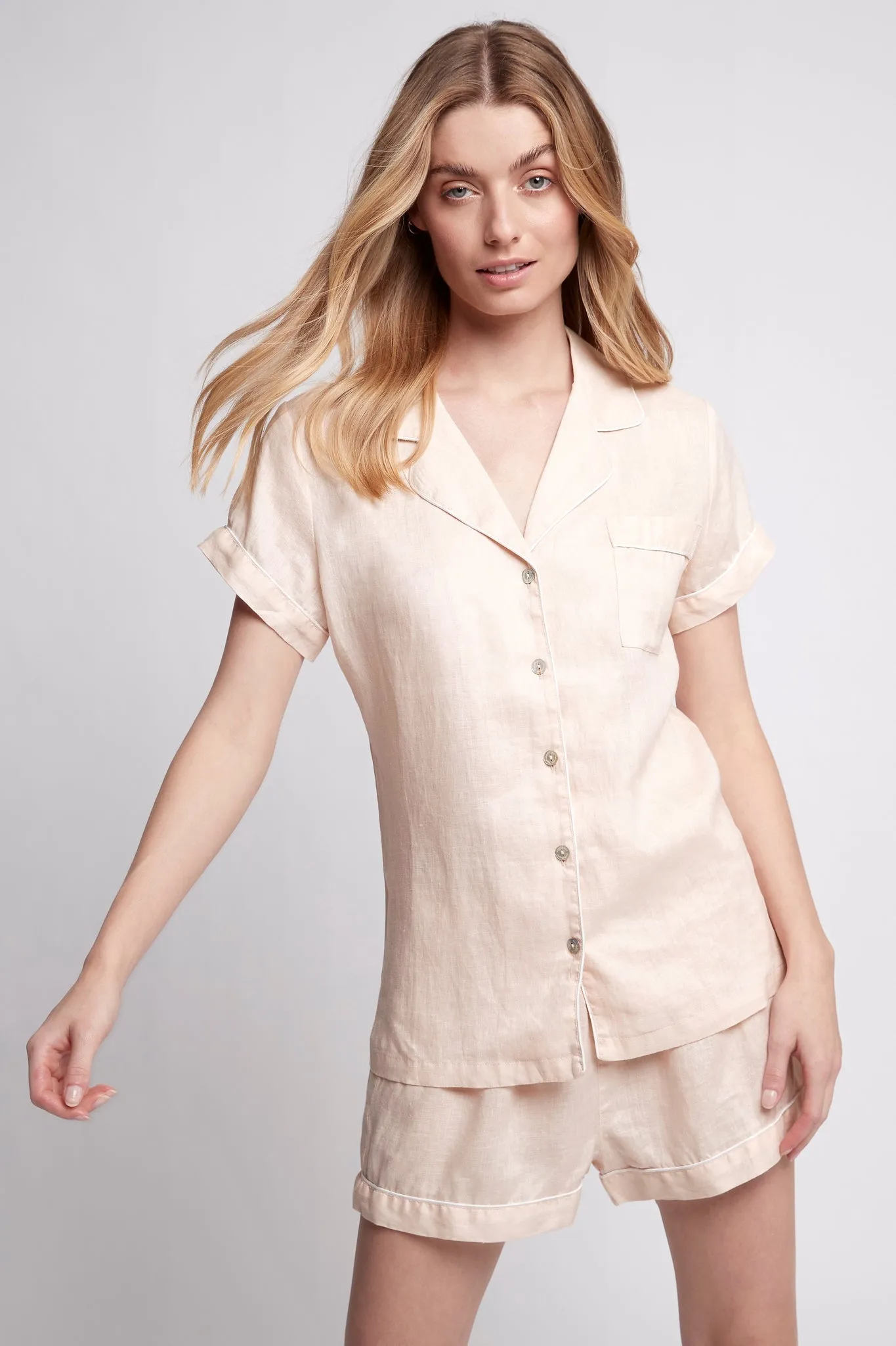 Linen Short Pyjama Set - Blush