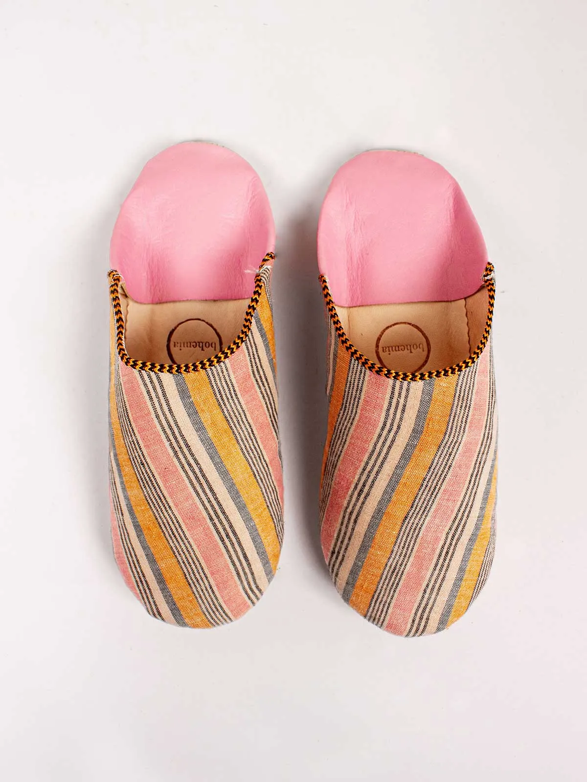 Margot Linen Babouche Slippers, Tangerine Stripe