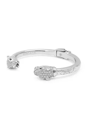 Men's Silver CZ Panther Bangle