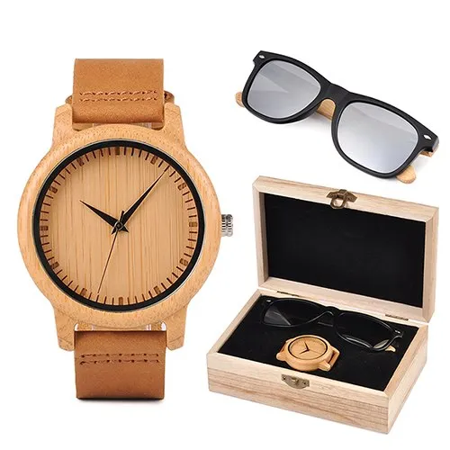 Minimalist Bamboo Watch & Sunglasses Gift Set (Personalised Box)