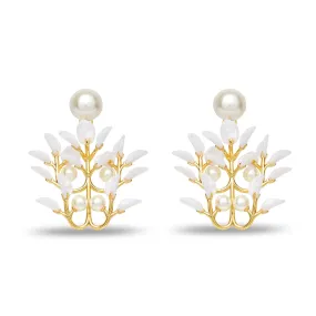 MOTHER OF PEARL VINE LEAF CHANDELIER EARRINGS