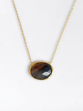 Natural Sapphire Egg Shape Necklace with Genuine Diamond