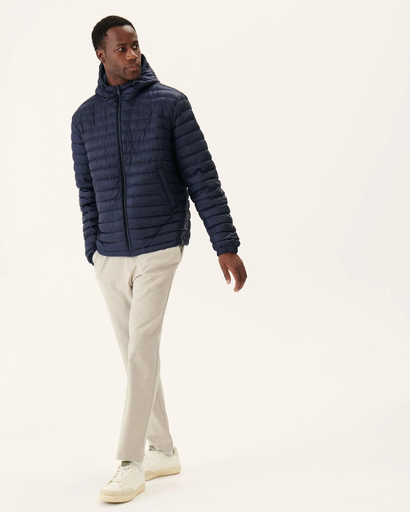 Navy Bergen reversible hooded puffer jacket