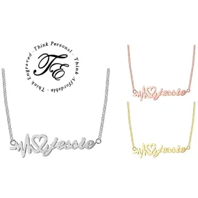 Personalized Heartbeat Name Necklace - Silver Gold or Rose Gold