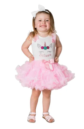 Popatu Baby Girl's & Little Girl's "Believe"" Unicorn Ruffle Petti Dress