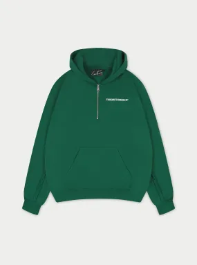 RAW SEAM QUARTER ZIP HOODIE - FOREST GREEN