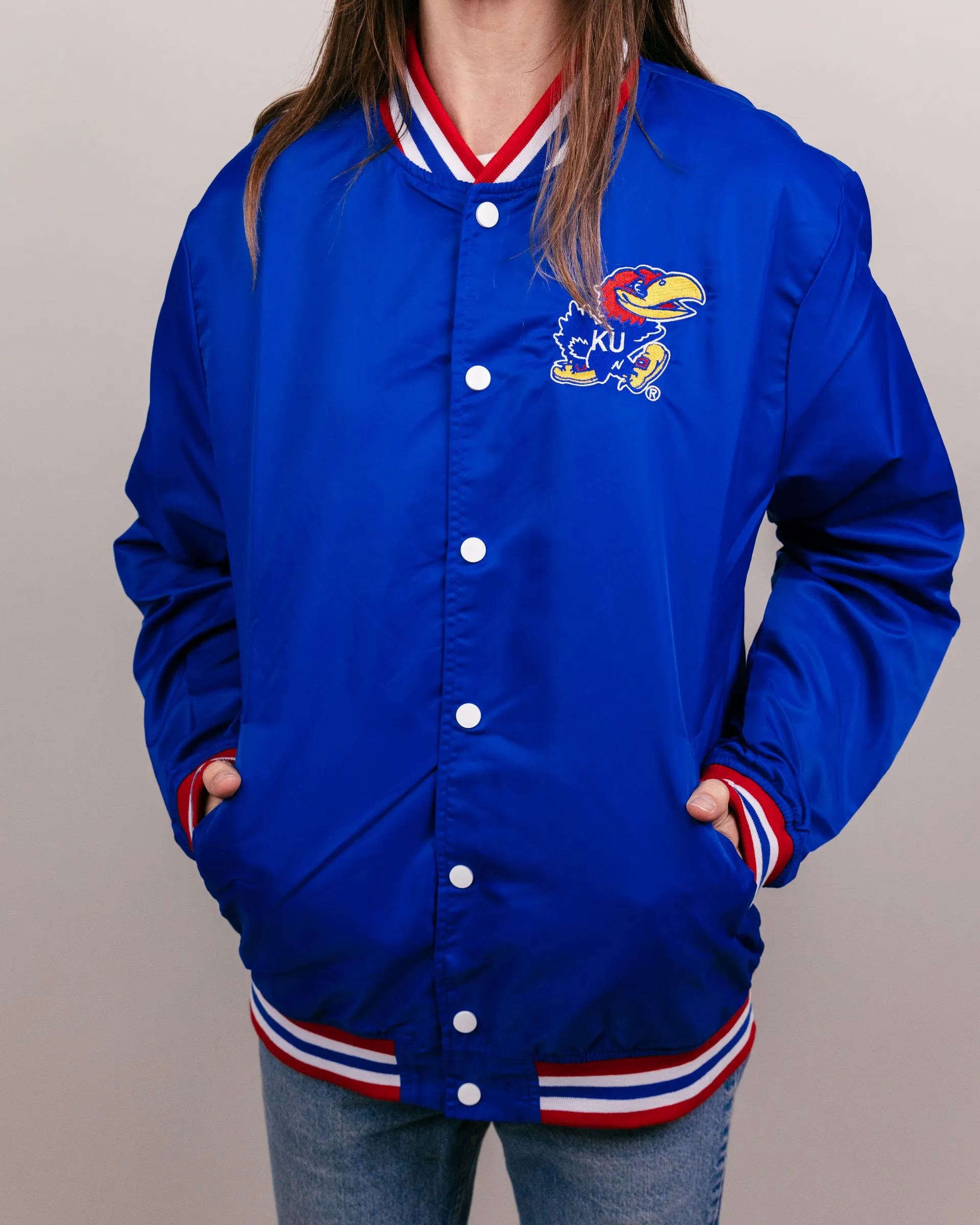 Rock Chalk Jayhawk KU Royal Blue Varsity Jacket