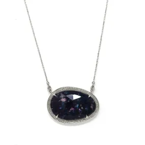 Rough Cut Sapphire Diamond Pendant Necklace in 14K White Gold