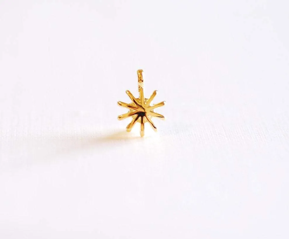 Shiny Vermeil Gold Starburst Charm Pendant- 18k gold plated over Sterling Silver Sun with rays charm, Gold Sun Charm, Golden Star Sun