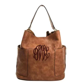 Side Zipper Camel Brown Hobo Purse Monogrammed