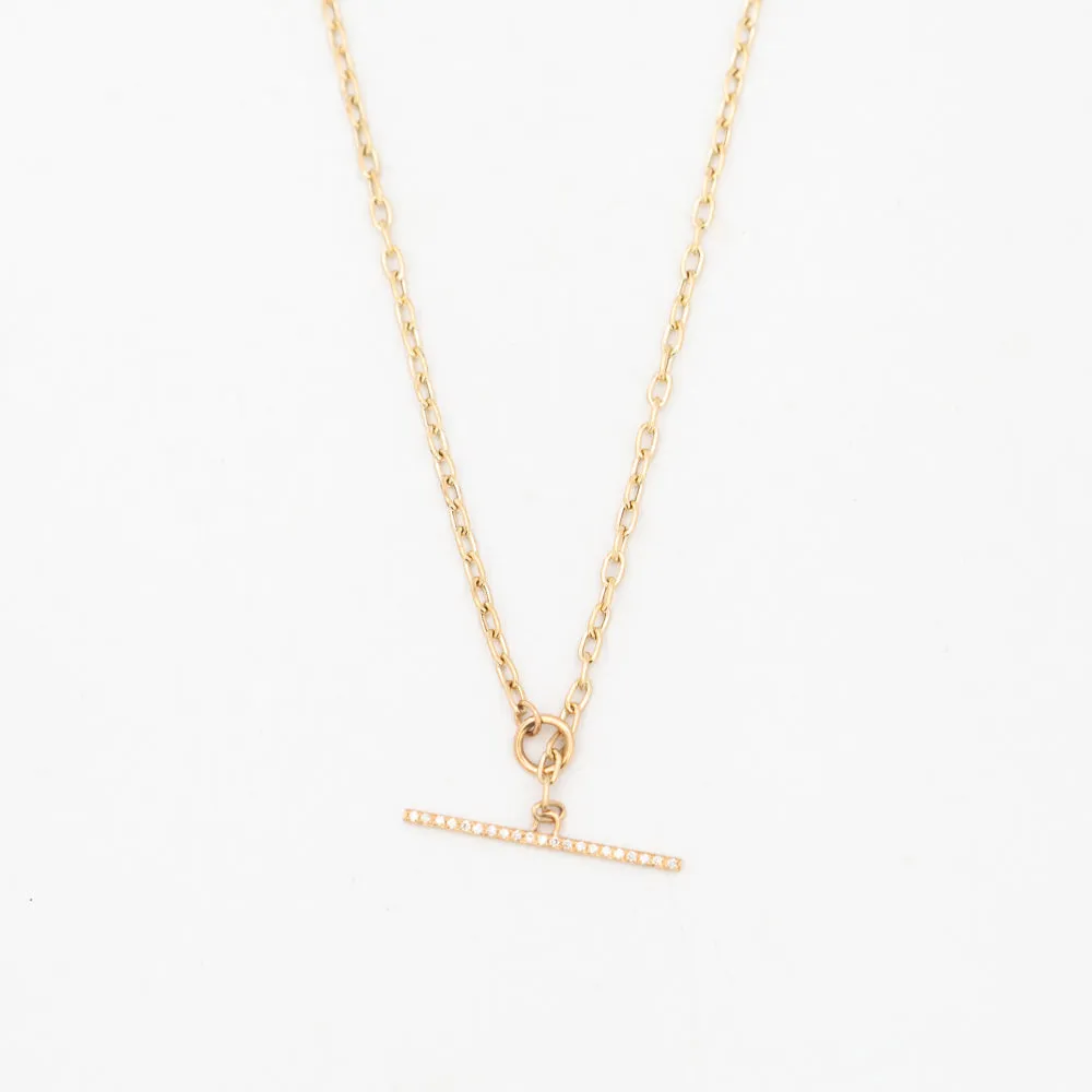 Small Square Oval Link Necklace with Pavé Toggle