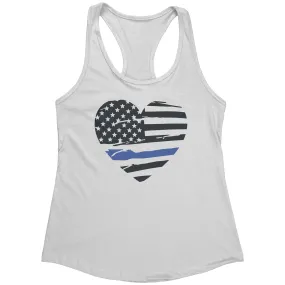 Thin Blue Line Flag Distressed Heart Womens Racerback Tank