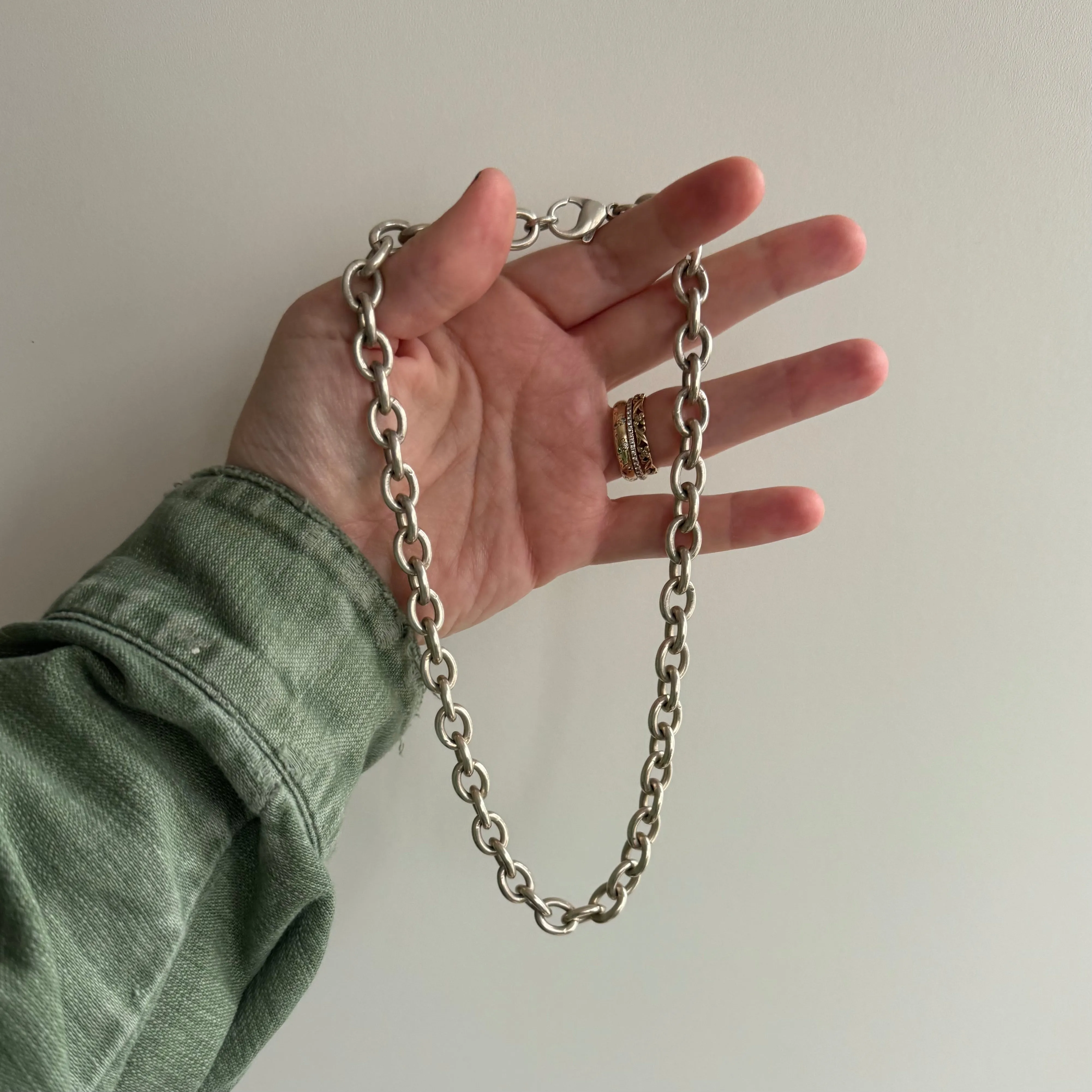 V I N T A G E // cable hug / sterling silver chunky cable chain collar necklace by prochain / 16.5, 60g