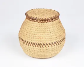 Vintage Native American Woven Grass Lidded Covered Basket-Handwoven Storage Basket-Two Tone-Button Box-Jewelry Box