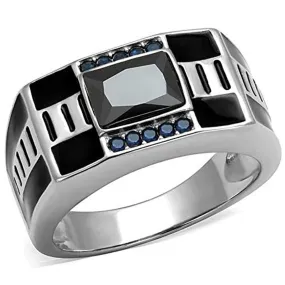 WildKlass Stainless Steel Ring High Polished Men AAA Grade CZ Black Diamond