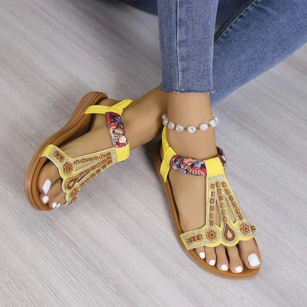 Women's Bohemian Flat Elastic Strap Roman Sandals 32323424C